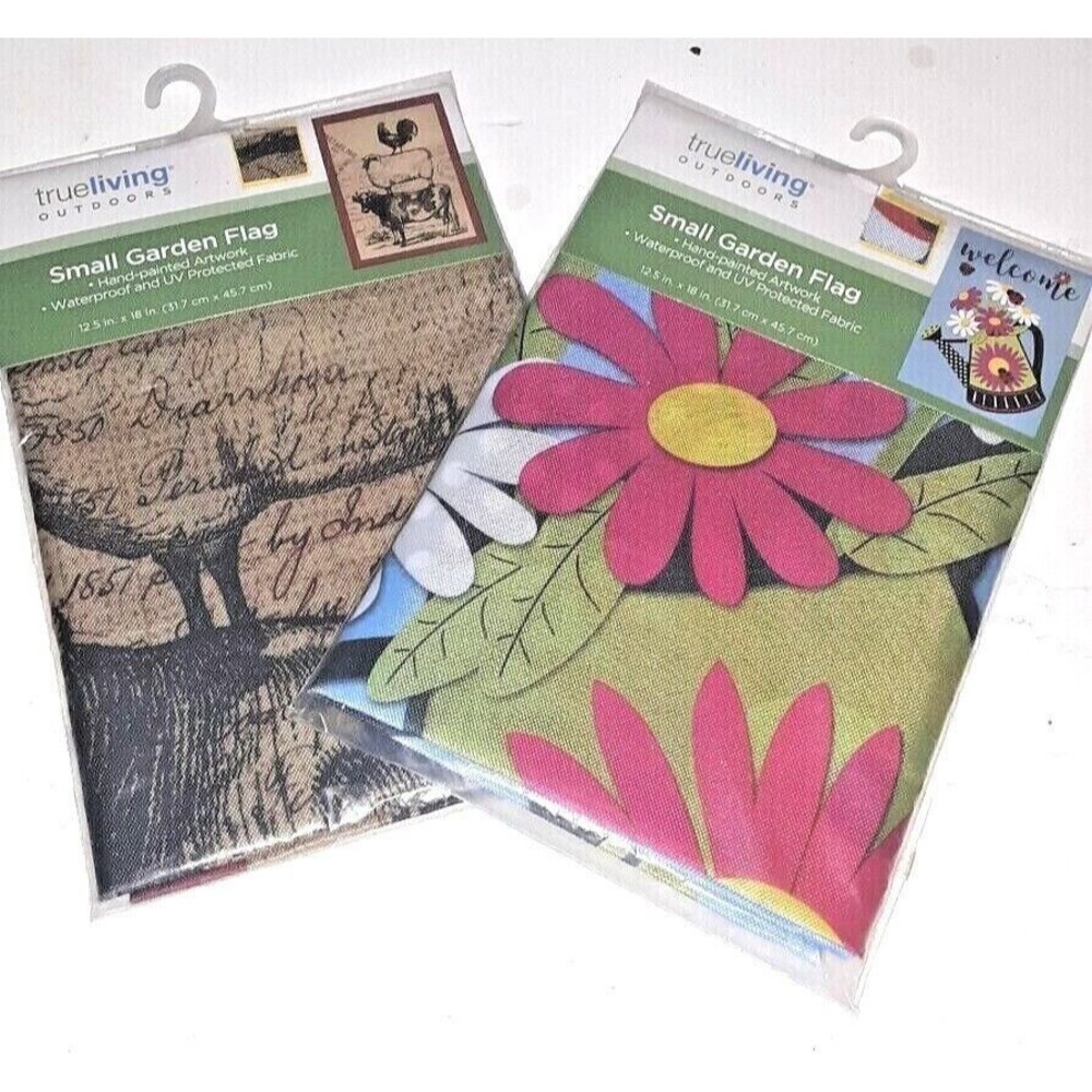 2  Garden Flags 12.5 inch x 18 inch Cow Sheep Rooster Watering Can Welcome  New